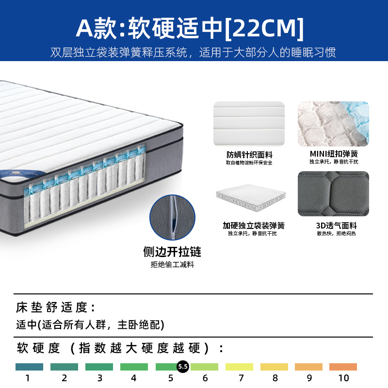 五つ星ホテル仕様の二層独立スプリングラテックスマットレス、シモンズ3Dインナーライナー、脊椎保護、家庭用マットレス、カスタムメイド