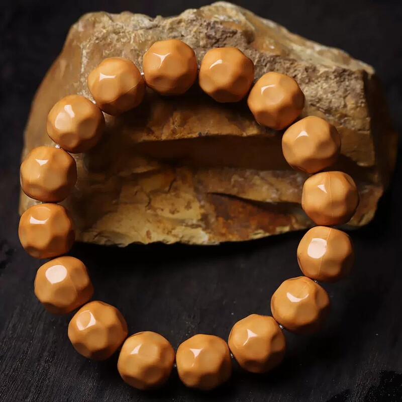 Monkey Head Cheese Stone Bodhi Bracelet, High-Polished, Unadorned, Single Strand, Unisex, Buddhist Prayer Beads, Gift Bracelet, Prayer Beads