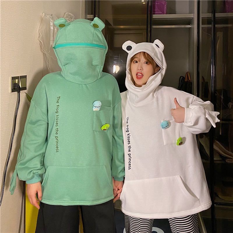 Sweatshirt for Women Korean Style Trendy Autumn and Winter Couple Wear Export Frog Pullover Sweatshirt Women's Hooded Men's and Women's Hoodie Fleece-Lined Thickeneding