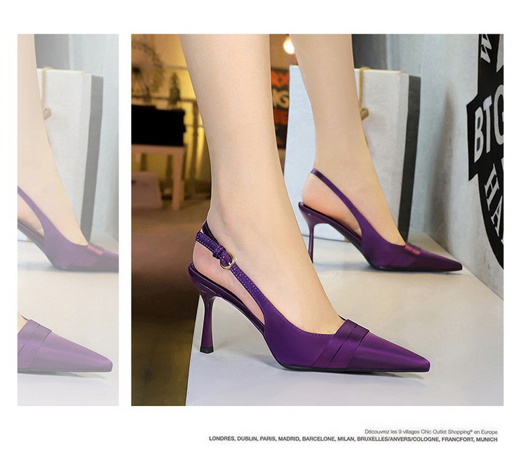 Escarpins élégants à bout pointu en satin avec dos ouvert et bride à la cheville - Escarpins pour femmes pour fêtes et soirées_voghion.com