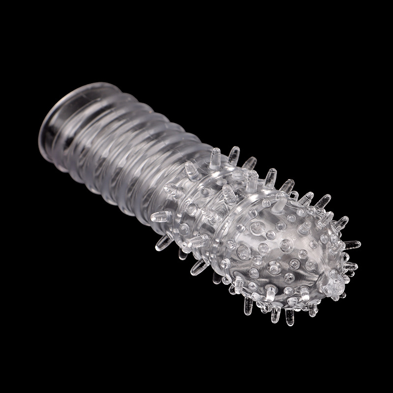 Wolf Tooth Textured Condom Sleeve, TPE Crystal Clear, Reusable Adult Toy — detail image 2