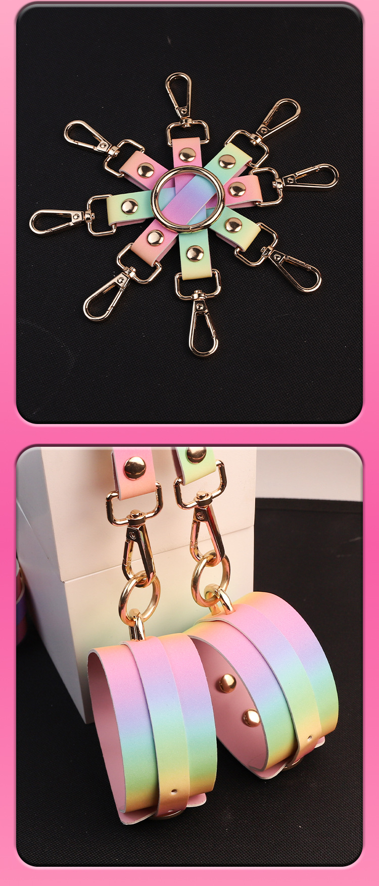Jiuai SM Neon 7-Piece Couple Play Set with Nipple Clamps and Restraint Props — detail image 14