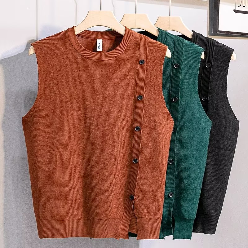 Chaleco Cárdigan de Punto para Hombre de Lana Estilo Casual Sin Mangas para Uso Diario