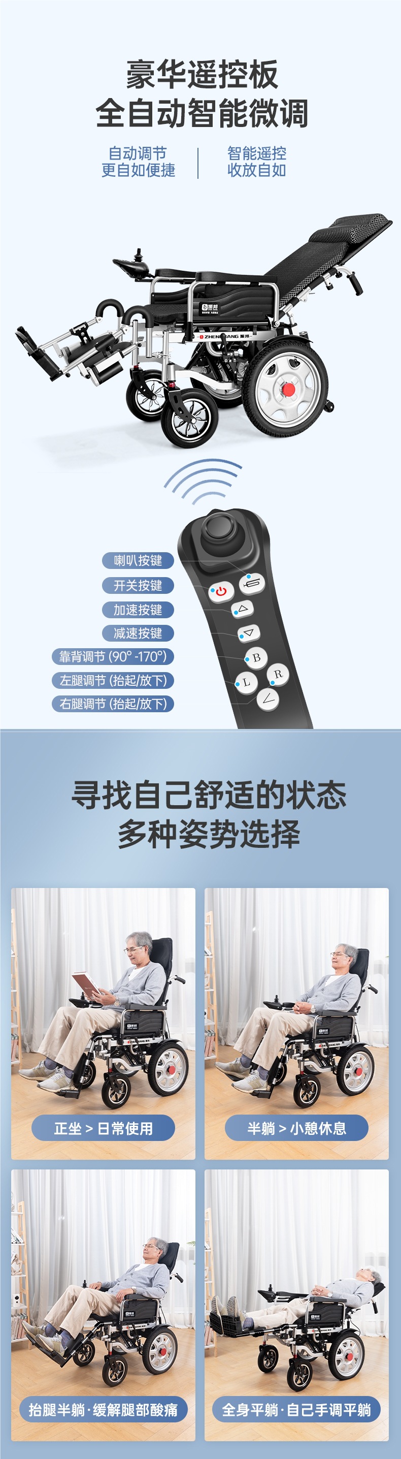 Zhenbang Electric Wheelchair Intelligent Fully Automatic Elderly Special Folding Lightweight Four-Wheel Scooter for the Elderly and Disabled