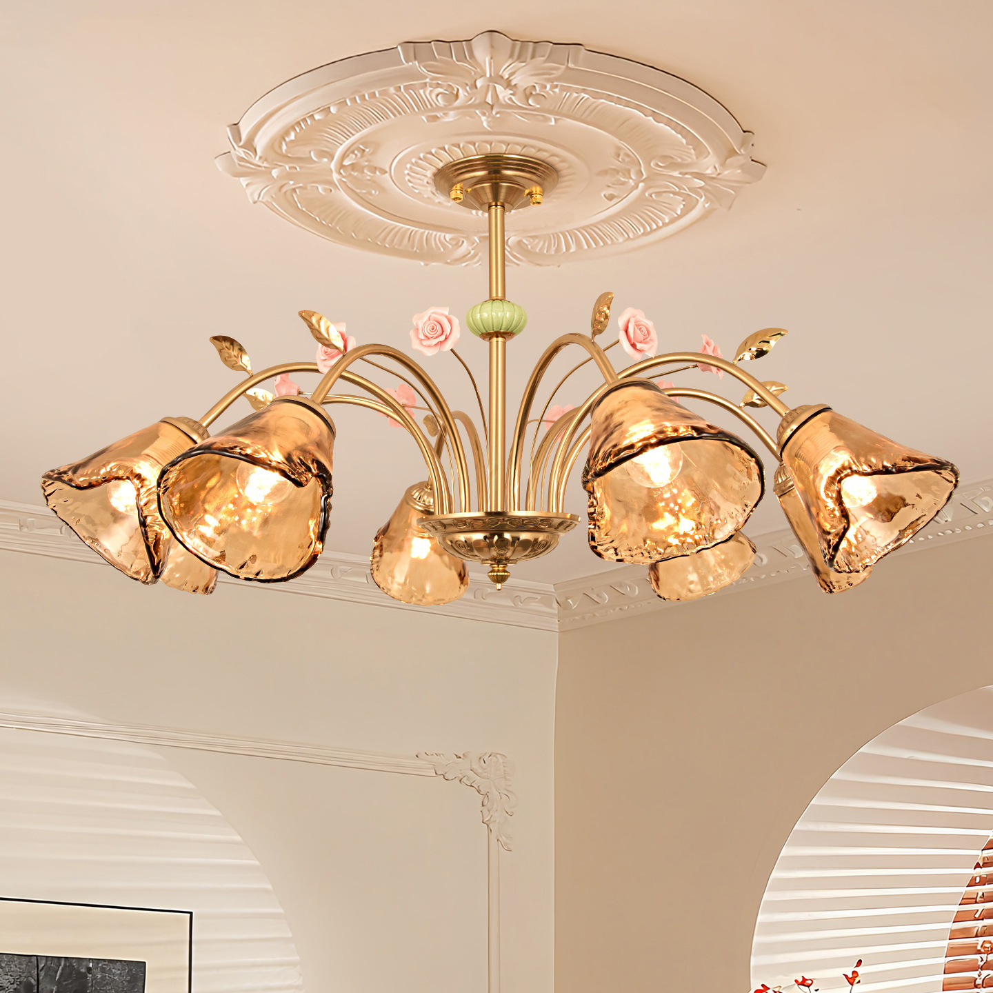Lámpara de la sala de estar estilo medieval retro americano diseño de luces principales de la sala de estar de alto nivel comedor lámpara de dormitorio principal L271