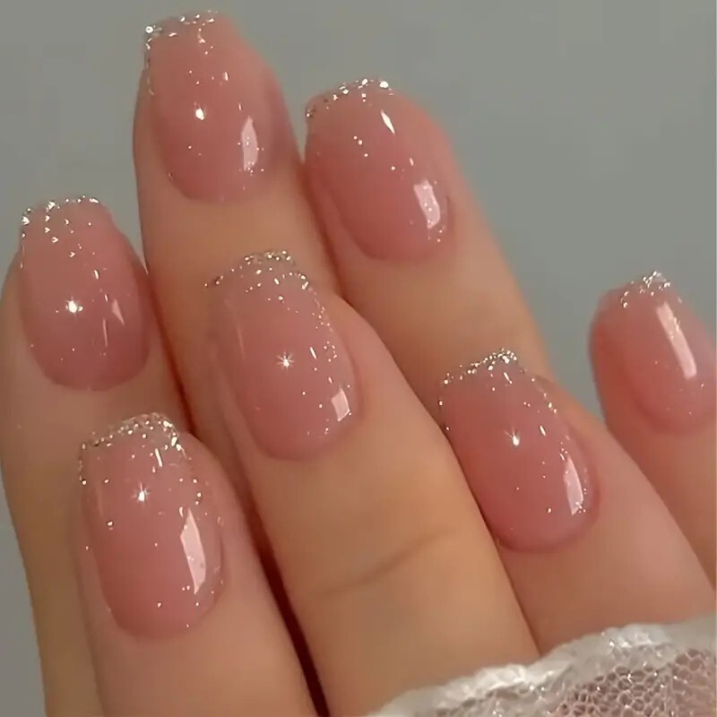 Short Ballet Nail Wear Finished Products Wholesale Nail Pieces Pink Nail Glitter French Cross-border Hot Nails Short Ballet Nail Wear Finished Products Wholesale Nail Pieces Pink Nail Glitter French Cross-border Hot Nails