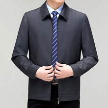 专柜品牌男装羊毛夹克中老年休闲商务翻领外套奢华秋季纯色茄克衫