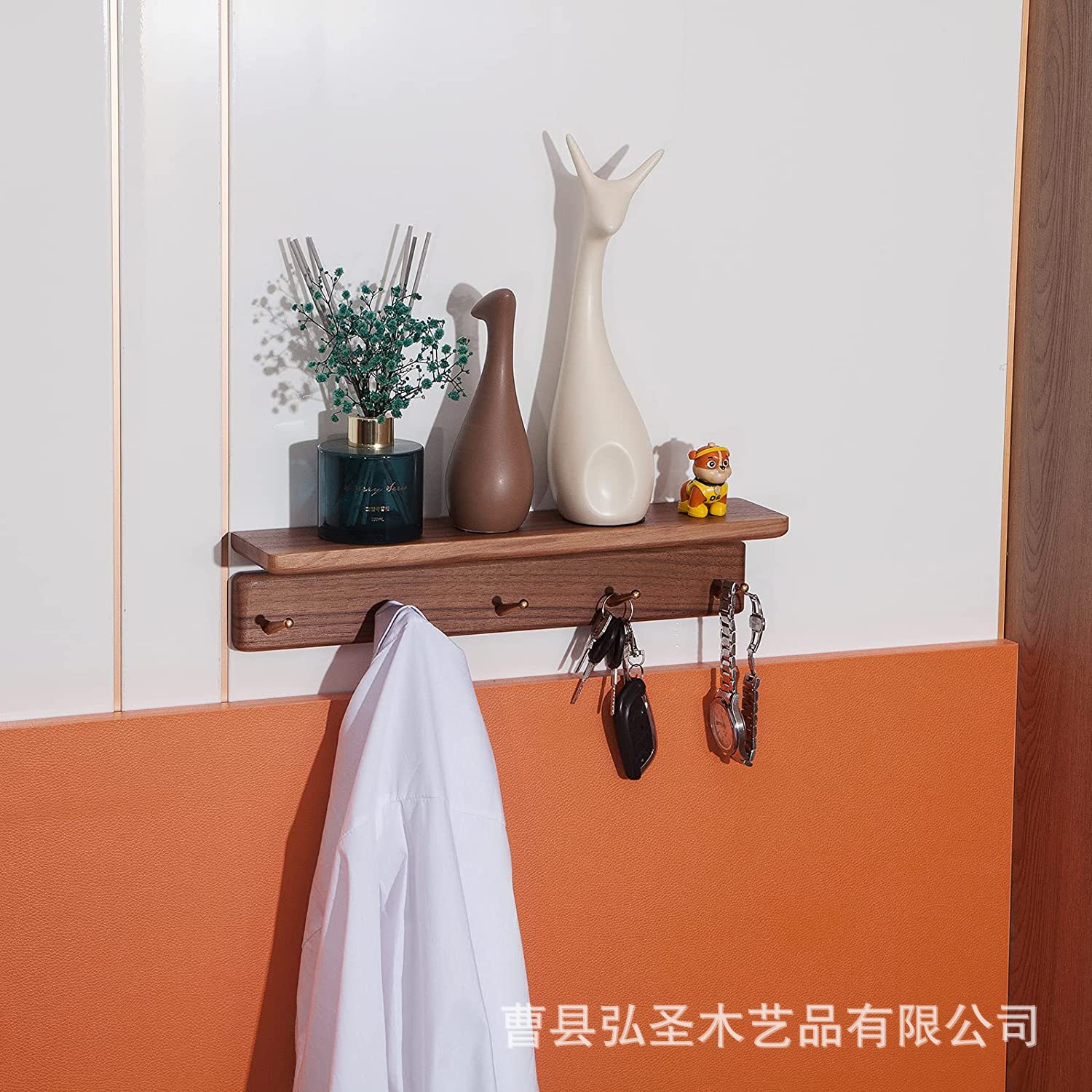 Percha de madera maciza de estilo nórdico, entrada, gancho de llave de pared, baño, ropa de baño, gorro, estante de pared