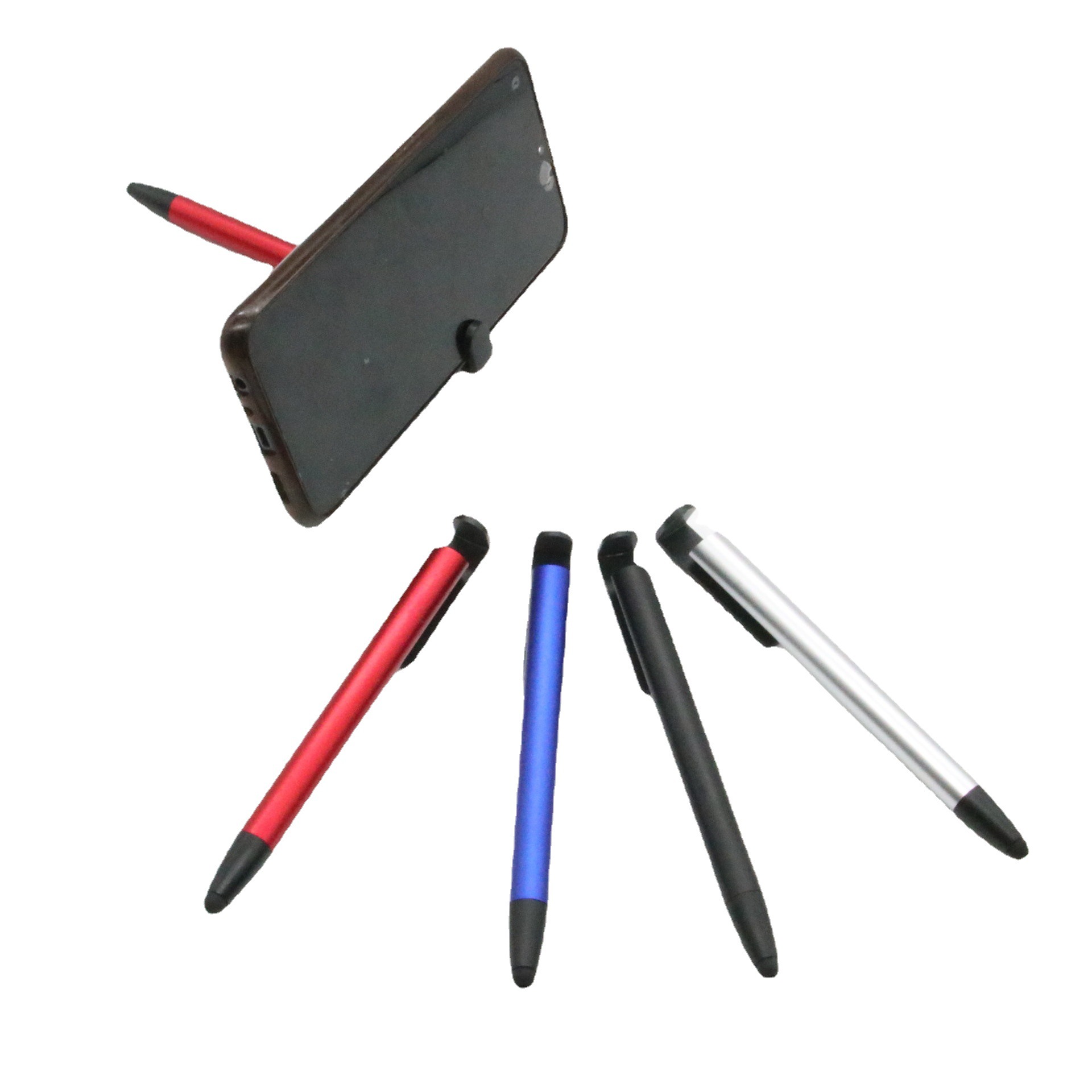 3-en-1 plástico teléfono móvil titular táctil pluma bolígrafo pluma de gel