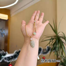 新款叶子吊坠项链和田玉石精致温柔套链饰品礼物手工编织绳0132