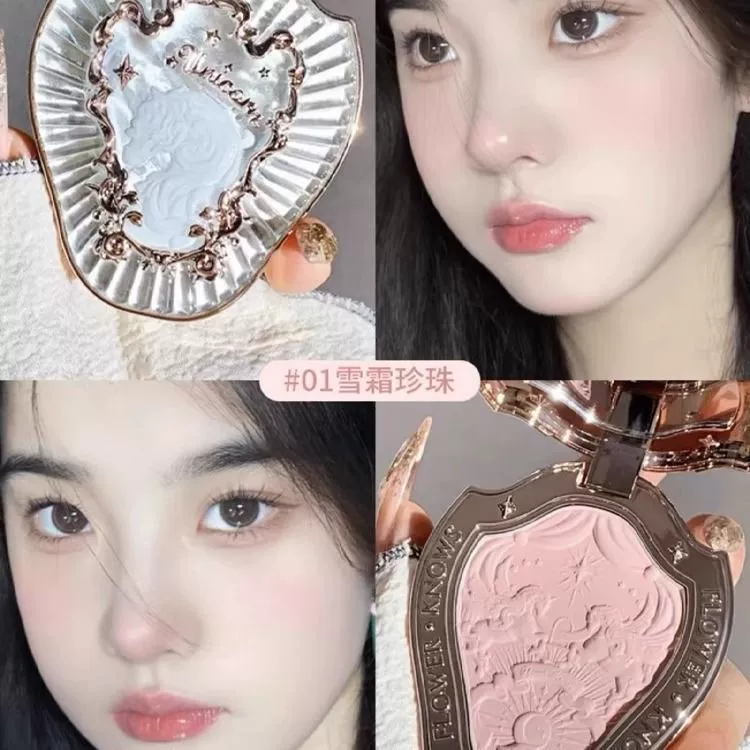 Румяна Flower Knows 01 Snow Frost Pearl Unicorn штамп эмблема, осветляющий контур, матовый, Китай