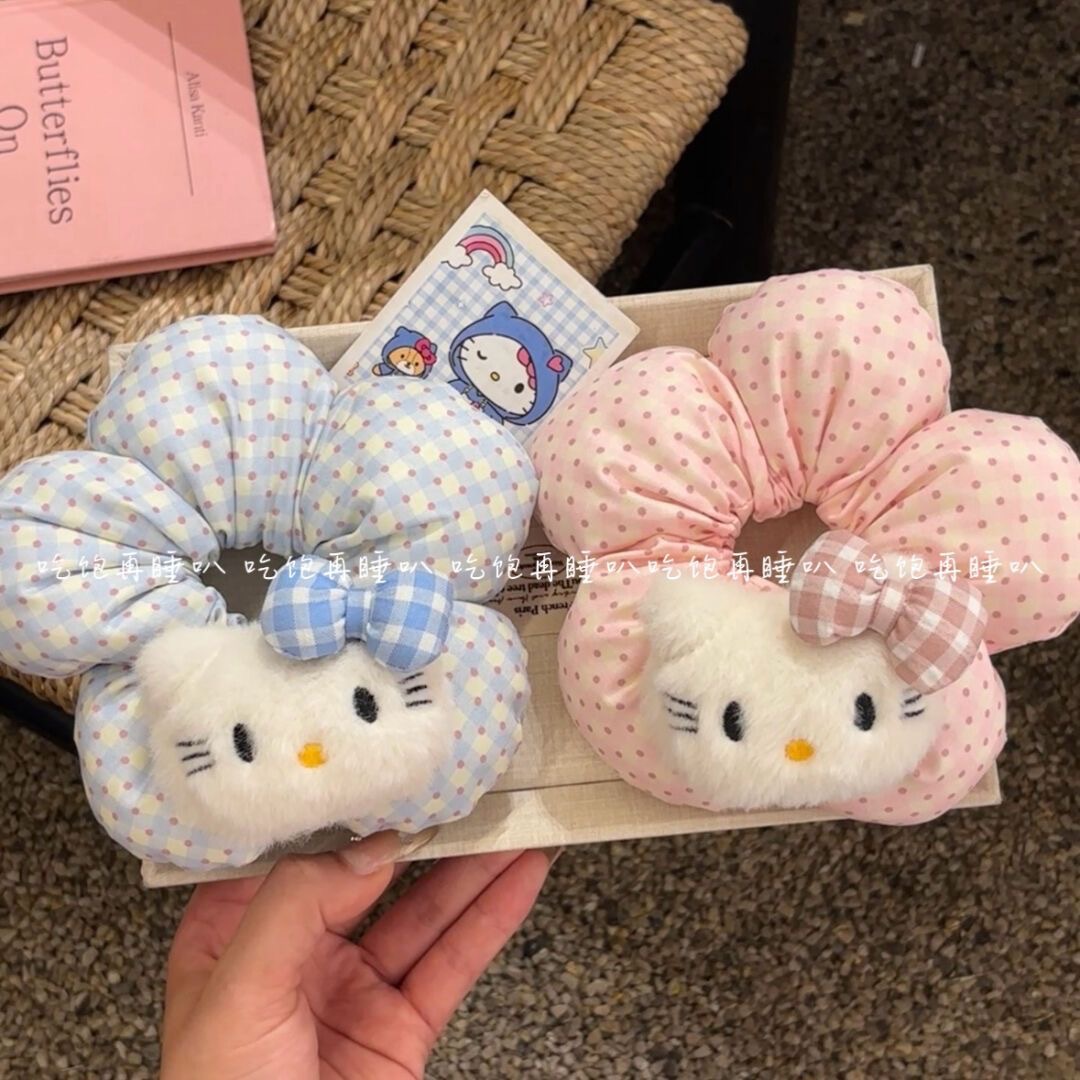 Cute kt plaid children's large intestine hair ring for girls with…