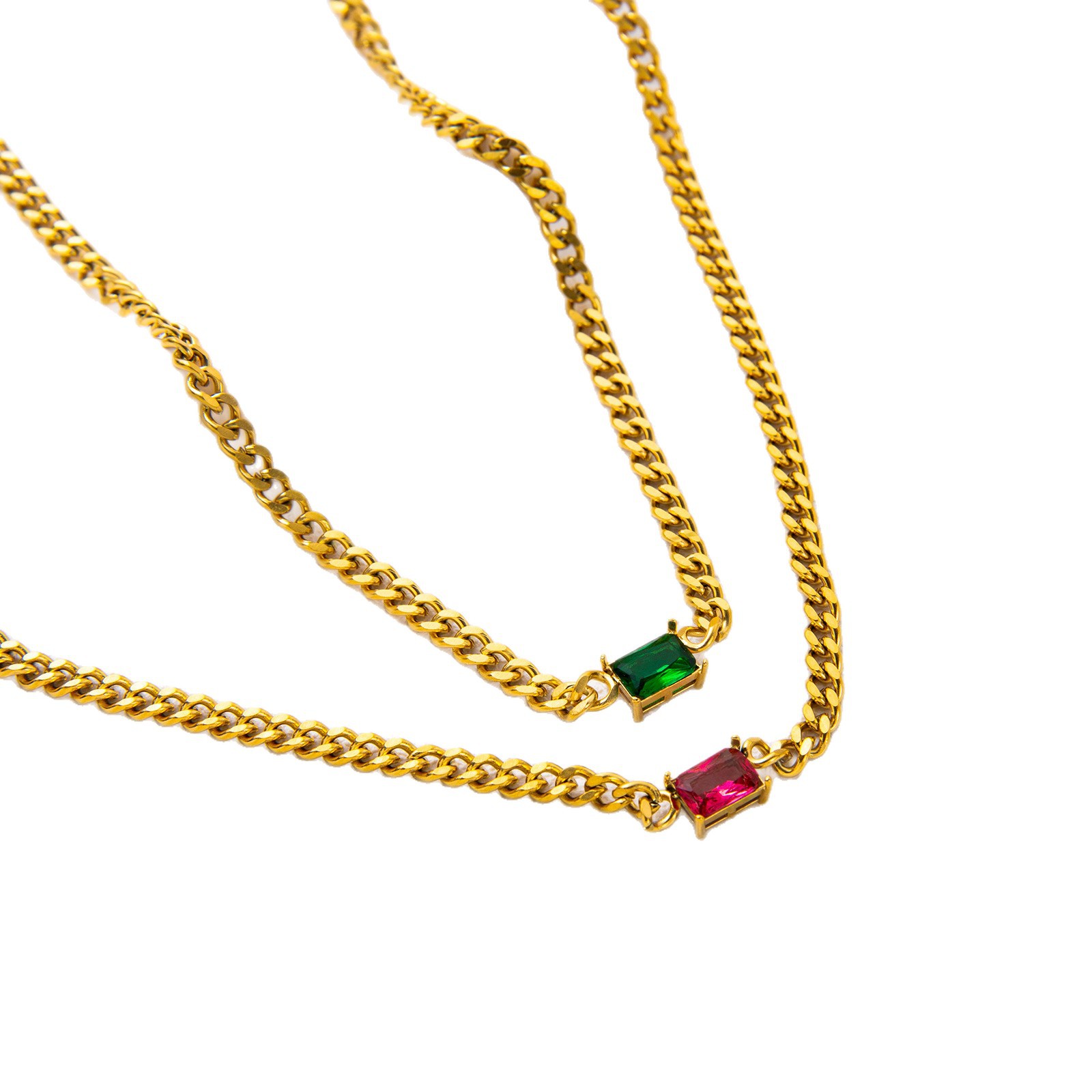 Collar de Corazón con Cadena Cubana, Bañado en Oro