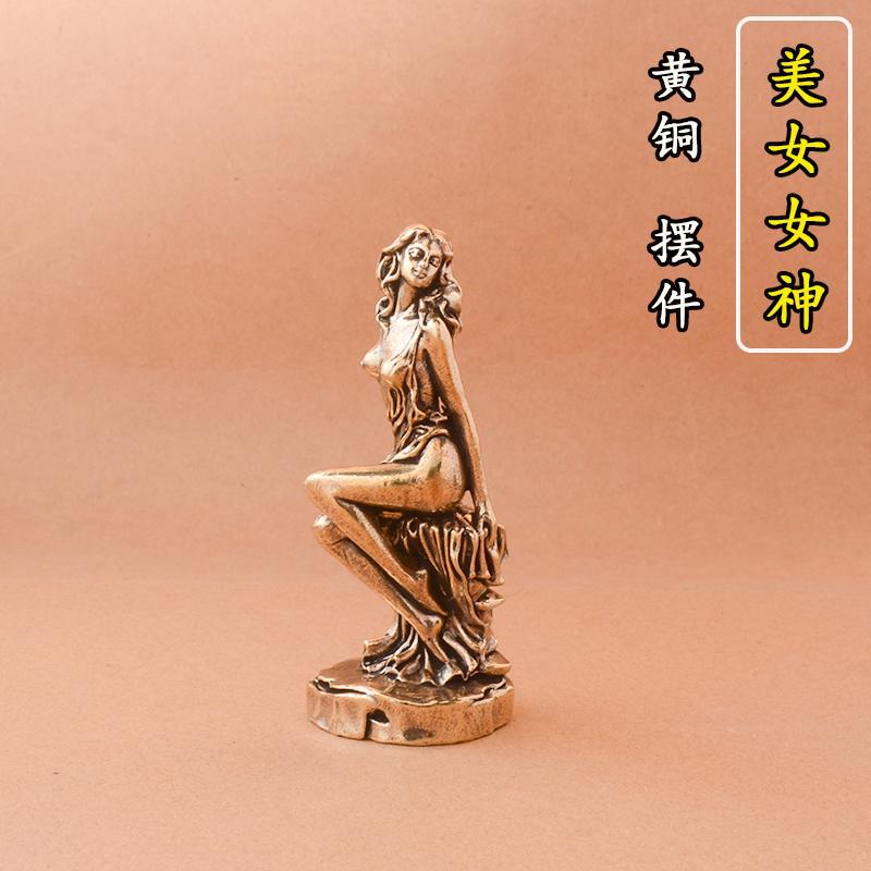 Retro Copper Sculpture Home European Goddess Figure Mermaid Sexy Nude Body Candlestick Craft Brass Ornament