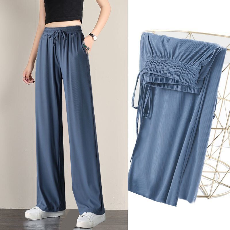 Special Offer Ice Silk Wide Leg Pants Women's Summer Thin Draping Loose Straight Casual Pants Student Sports Cool Pants Black