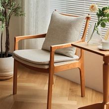 北欧实木现代简约软包布艺靠背椅扶手书桌椅橡木餐椅咖啡椅