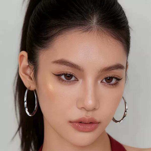 S999 pure silver needle high-end wave earrings, minimalist large hoop earrings, celebrity style women's jewelry, ear studs, hoop earrings