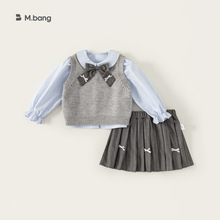 邦选童装秋季园服女孩子衣服韩系学院风儿童套装百褶裙女童三件套