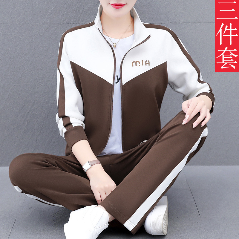 三件套运动套装女2025新款春秋跑步健身中年妈妈装卫衣外套休闲服|undefined