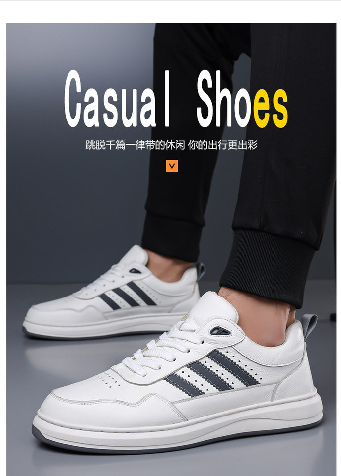 Giày sneaker nam da bò thật đế dày cổ thấp phong cách retro, giày thể thao thường ngày dây buộc — Giày sneaker Q2026 màu trắng, Giày ván Q2026 màu đen chi tiết 1