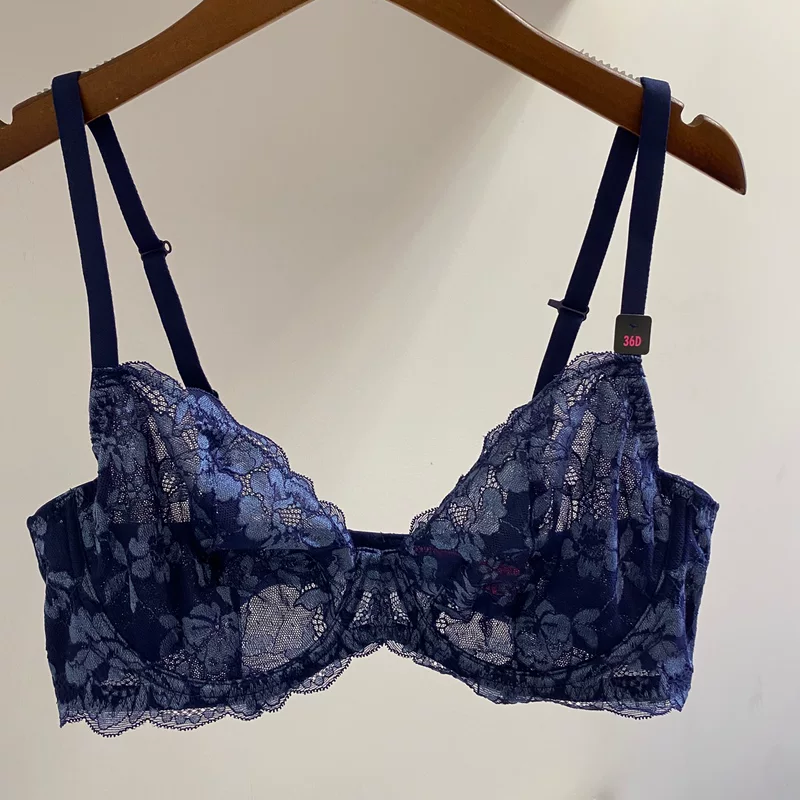 Blue ultra thin lace steel ring bra