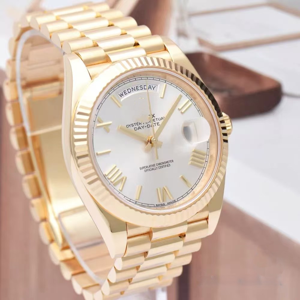 Watch Brand Dd Day-Date Roman Numeral Automatic Mechanical Men's Watch with Dog-Tooth Bezel, Waterproof 100m, Fully Automatic