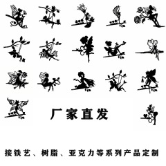 亞馬遜熱銷戶外裝飾品蝴蝶仙子庭院樹樁鐵藝插件蝴蝶童話金屬剪影