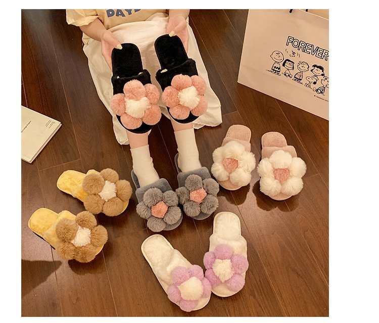 Flower Home Plush Cotton Slippers NSDFX81870