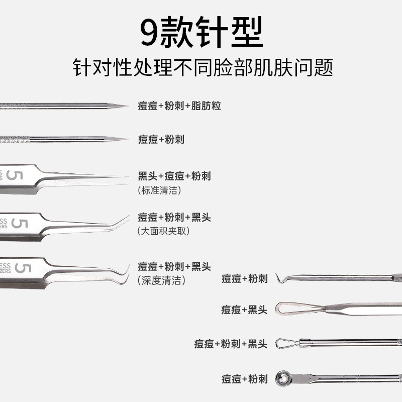 LMLTOP 不锈钢细胞夹套装粉刺夹黑头夹暗疮针粉刺针美妆工具YY668|undefined