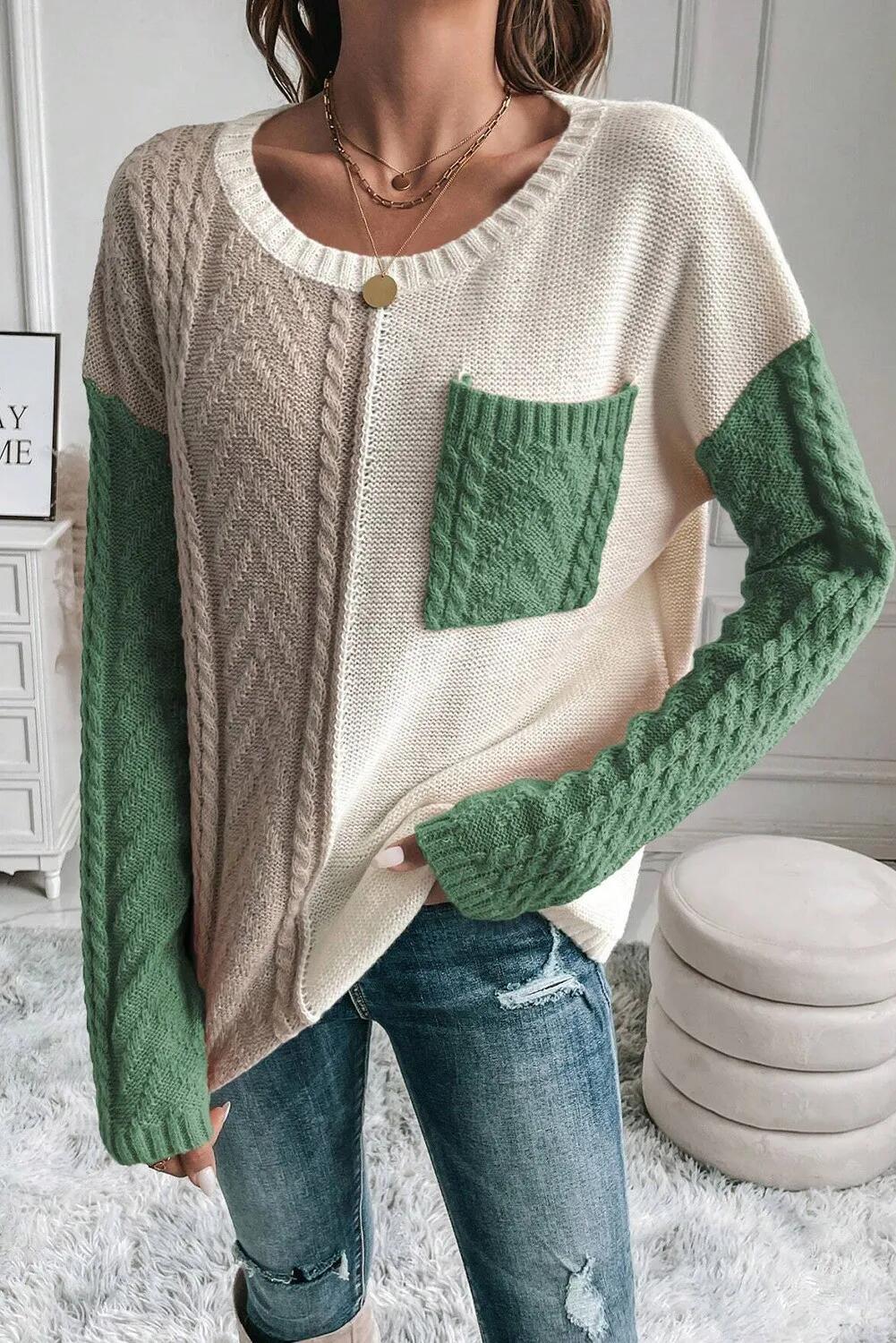 Cozy Patch-Pocket Sweater – Acrylic Blend Pullover With Contrast Stitching (S/M/L/XL, Oversized Fit, Fall-to-Winter Essential, Sweetheart Colors)_voghion.com