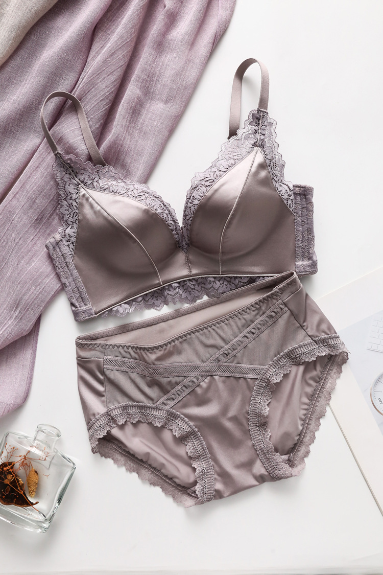 De gama alta caliente 6918 inalámbrico empuja hacia arriba la luz de lujo sexy satén ropa interior de gama alta de las mujeres pequeño pecho traje de sujetador grande