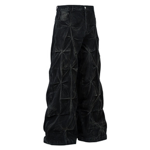 Foreign trade men's wholesale original American pleated brushed wax jeans men and women small hand stitched old long pants