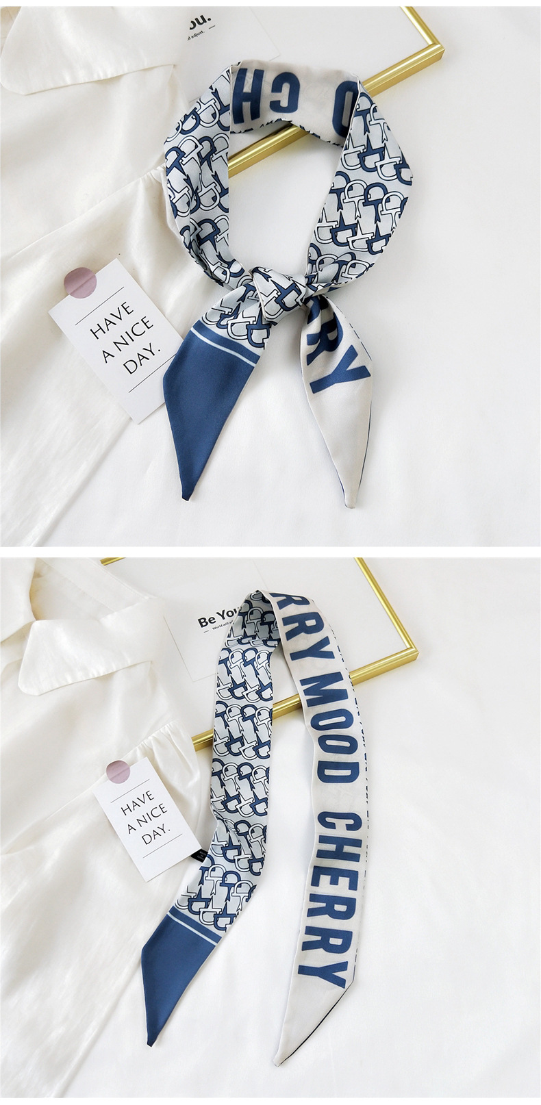30g Weight Silk Scarf Classification Travel Occasion Unisex Gender Sweet Style Khaki, Grey, Pink, Purple, Red, Green, Blue, Black Color Fashion Streamer Printing Bow Silk Scarf Wholesale 31
