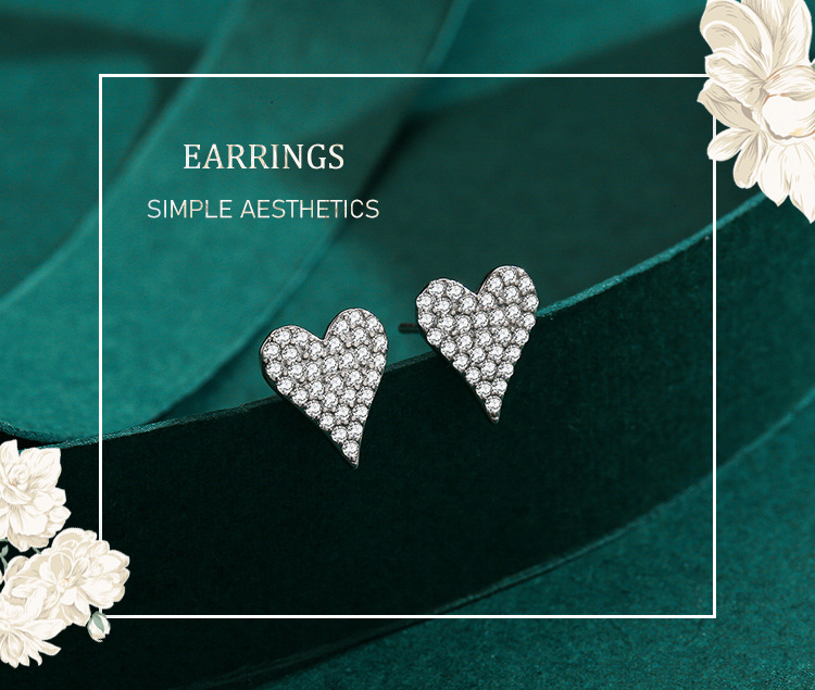 1g Weight 1 Pair 925 Sterling Silver Zircon Heart Shape Ear Studs