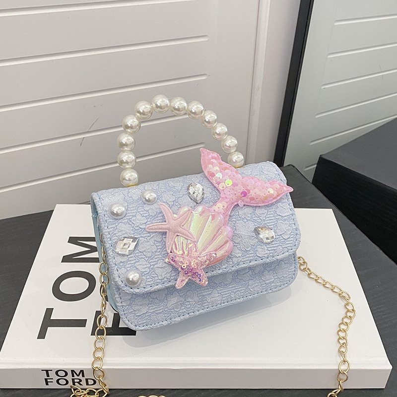 Nuevo tipo de bolso para niños, moda perla portátil, bolso de hombro de la princesa Aisha, estilo extranjero, bolso de hombro para niñas lindas