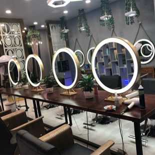 Nordic Led Mirror Barber Shop Hair Salon Beauty Salon Hair Salon Studio Double-sided Makeup Mirror with Lamp Double-sided Desktop Mirror