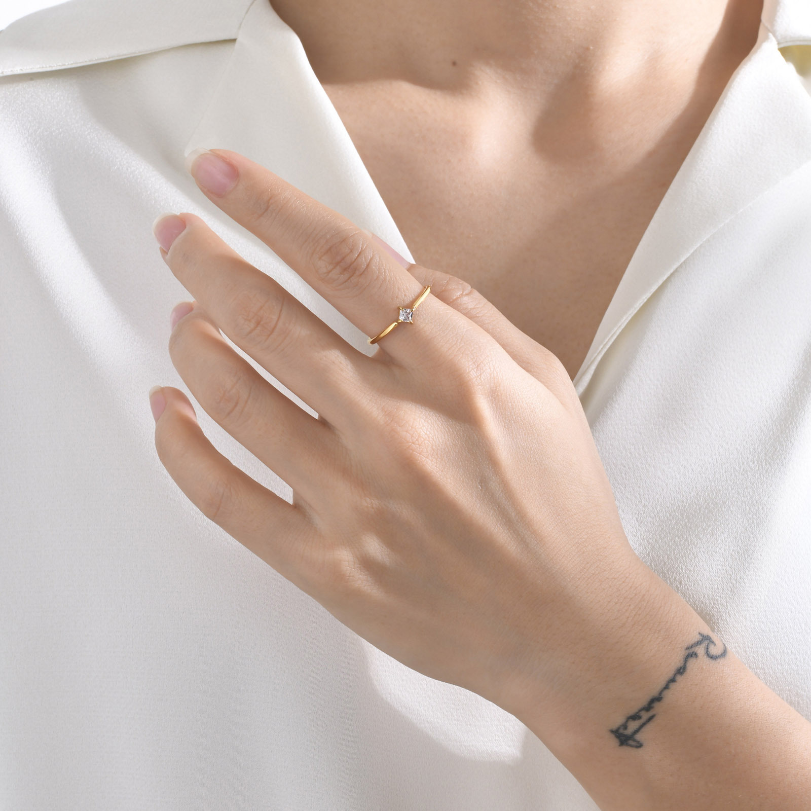 Fashion Square Titanium Steel Plating Inlay Zircon Rings 1 Piece