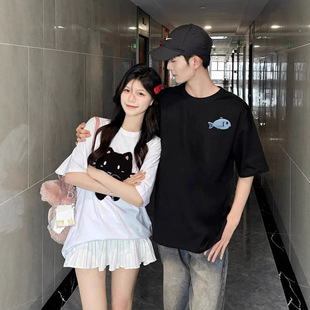 Summer Pure Cotton Short-Sleeved T-Shirt Couple Wear Lazy Style Loose Niche Design Tops for Men and Women Student Trendy Class Uniforms