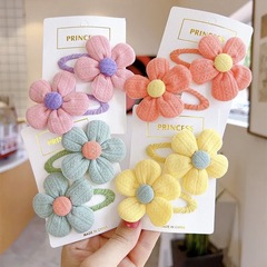 Children's Spring and Summer Cute Fabric Flower Side Clips Candy Color Hair Accessories for Girls