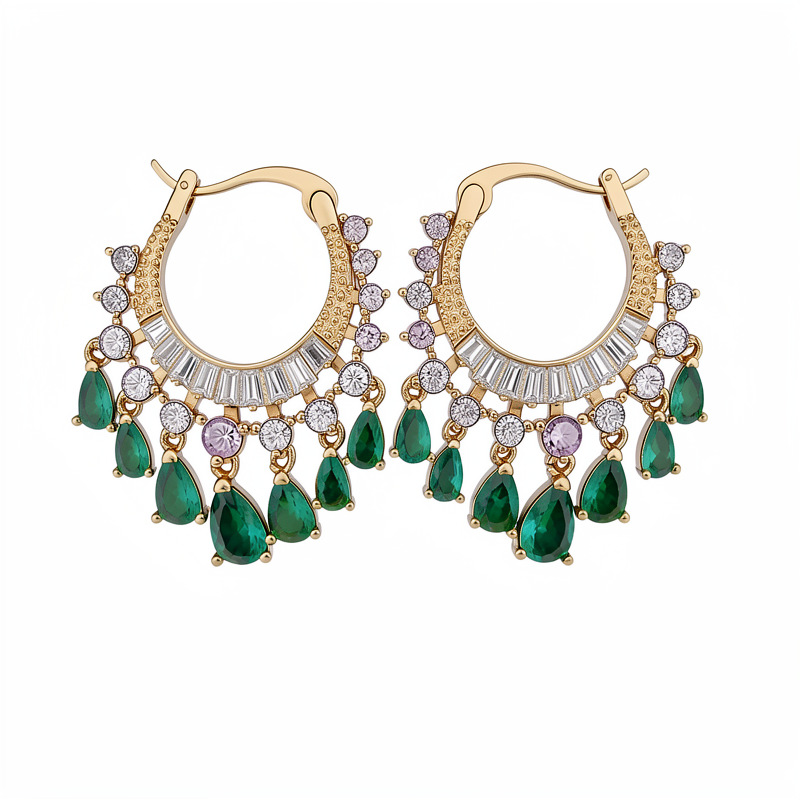 Medieval vintage jade de piedra redonda gota de agua pendientes retro delicados pendientes ligeros de lujo alta sensación de auriculares al por mayor
