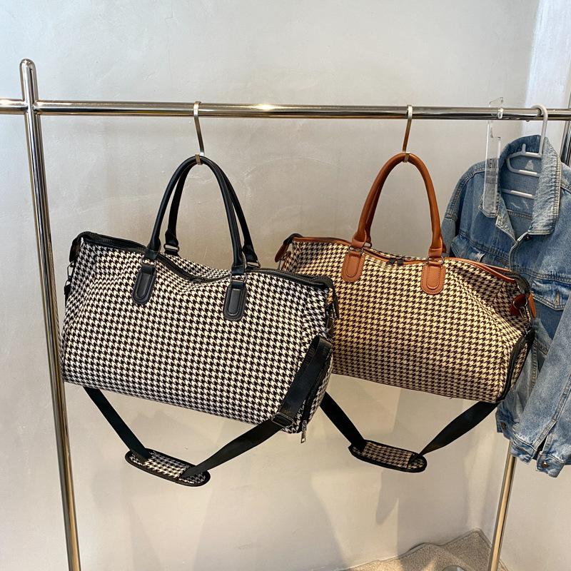 국경 간 대용량 Houndstooth 여행 가방 단거리 비즈니스 여행 피트니스 가방 독립 신발 창고 학생 숙박 수하물