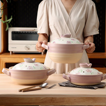 高颜值日式手绘砂锅耐高温陶瓷炖锅家用煲汤锅土锅焖烧锅商用浅煲