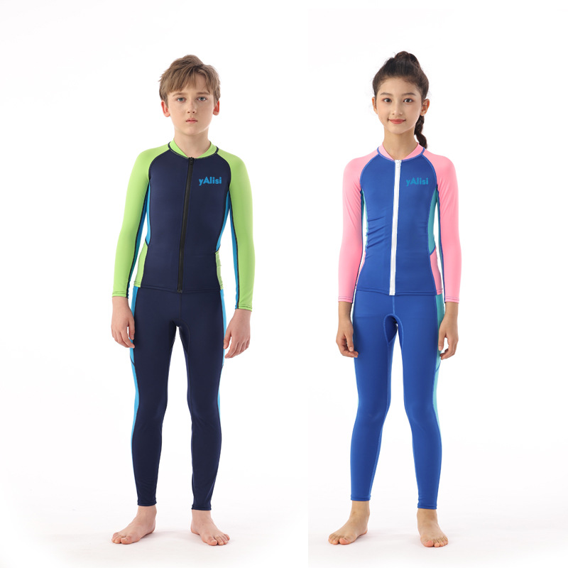 Nuovo costume da sub per bambini, costume da bagno a due pezzi per esterni con protezione solare, costume da bagno a maniche lunghe ad asciugatura rapida per ragazze._voghion.com
