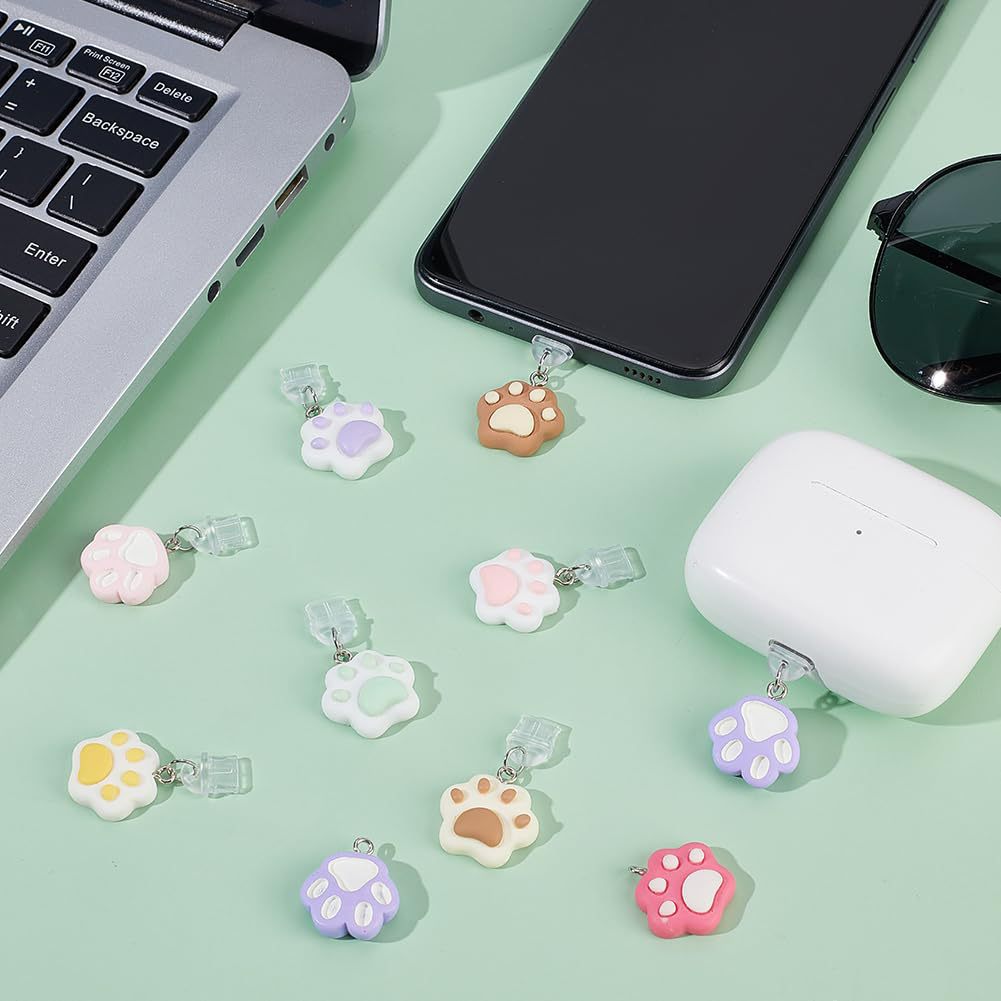 10'lu Type-C Telefon Toz Koruma Takımı, Sevimli Pati Kolye Şeklinde, USB-C Şarj Portu Koruyucusu