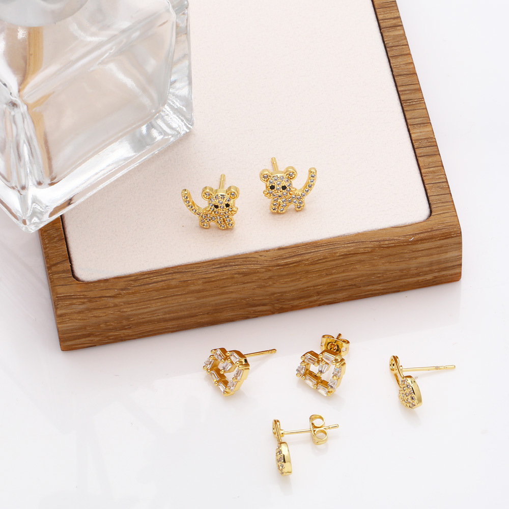 simple zircon heart copper gold-plated earrings