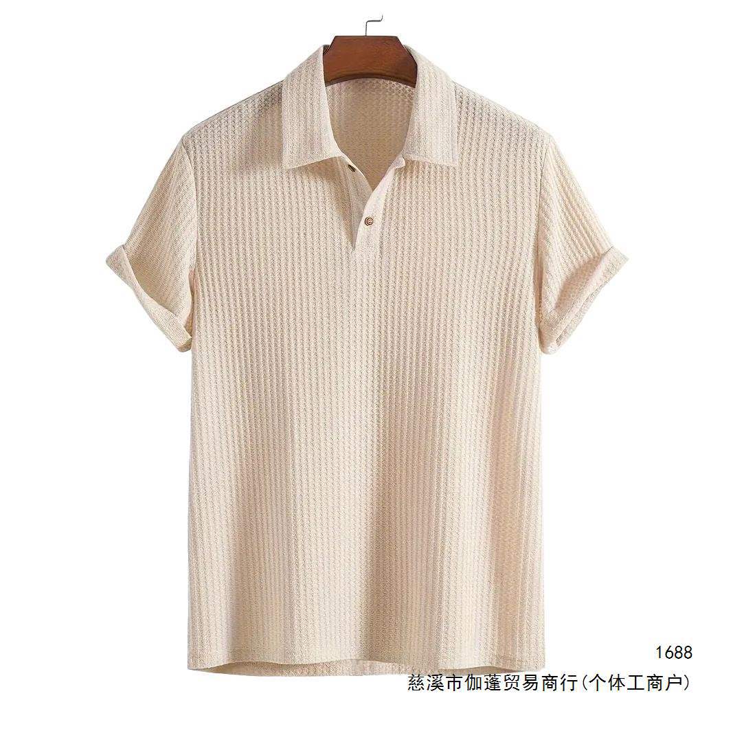 European and American cross-border men's top, collared diamond pattern knit casual loose short-sleeved shirt, men's polo shirt
