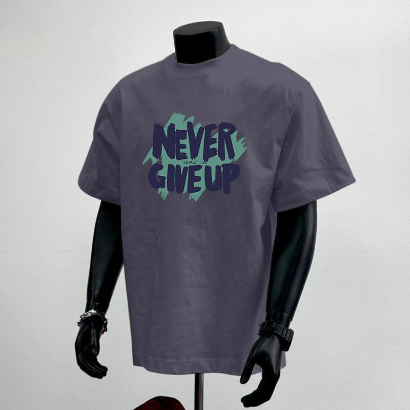 Pure Cotton Short-Sleeved T-Shirt Men's Summer Loose Trendyy Round Neck T-Shirt American Letter Print Heavy Half-Sleeved Bottoming Shirt