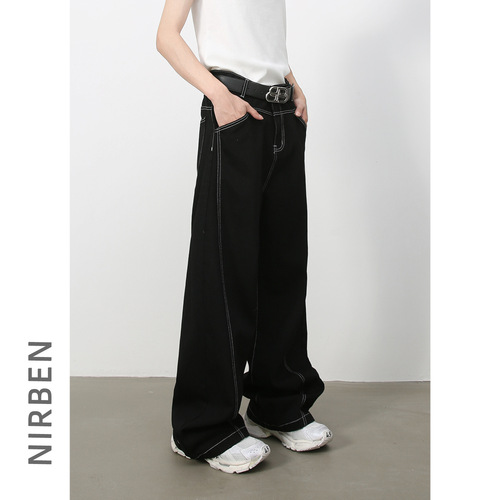 Nirben Jeans | American High Street Collection with Clear Line Deconstructed Design Flared Leg Men's Trendy Brand Loose Pants