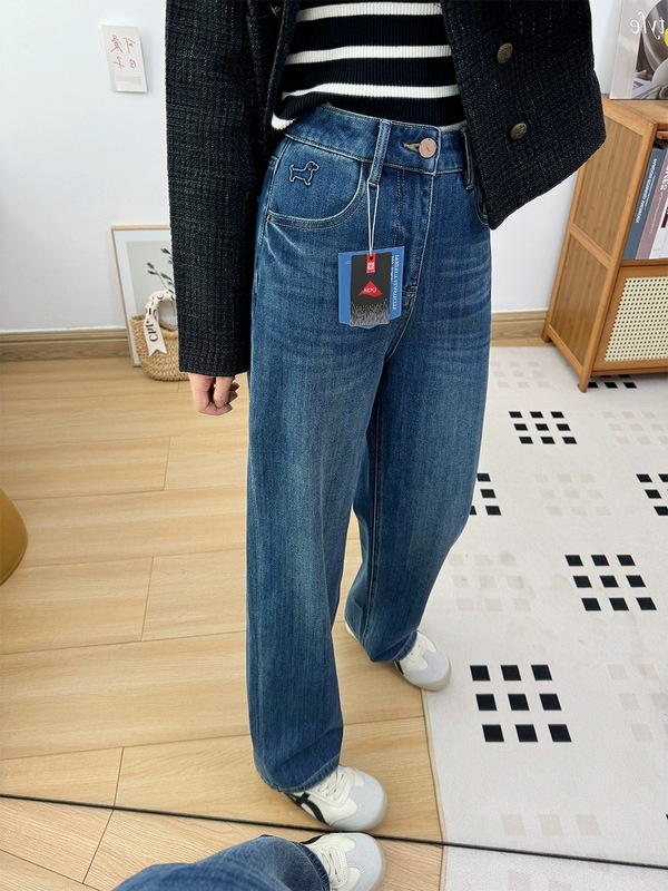 四面弹~设计感！2025秋季新款直筒牛仔裤女 高腰宽松显瘦软阔腿裤|undefined