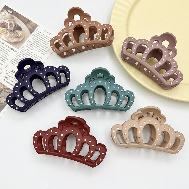 Retro Crown Diamond Clip Morandi Color Girly Heart Shark Clip Hepburn Style High-End Hair Clip Shark Clip